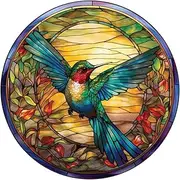 STARTIST Window Decal,Hummingbird Glass Sticker,Round Window Cling Home Decor,PVC,Hummingbird Static Window Film Stained Glass Sticker, Style B
