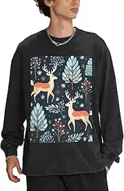 [GaxfjRu] Mens Crew Neck Sweater Christmas Trees Deer Print Loose Fit Lightweight Soft Basic Sweater Black 3XL, Black, 3XL