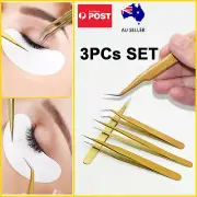 3PCS Eyelash Tweezers Eye Lash Clip Remover Tool False Extension Curved Pointed