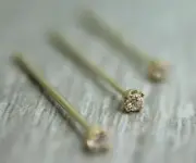 14k Solid Gold Nose Pin Stud Prong Set Cubic Zirconia , Body Jewelry