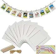50 Pack Paper Picture Frames 4x6in, DIY Cardboard Photo Frames Hanging Display with 50 Clips and 5 Strings, Paper Photo Frame Art Display Frame with 12 Stickers for Wall Decor (White)