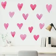 Boho Watercolor Heart Wall Stickers – Large 23-Piece Set, 4" x 3.5" Each, Translucent Decals for White and Pastel Walls – Removable Vinyl Art for Nursery, Bedroom, or Living Room Decor