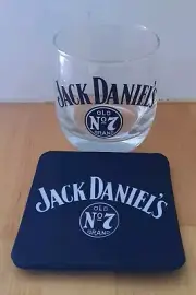 JACK DANIELS No 7 Whisky Glass and Coaster Set. Tumbler. Bourbon Rum. Mancave