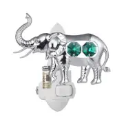 SWAROVSKI EMERALD CRYSTAL STUDDED SILVER ELEPHANT SENSOR NIGHT LIGHT UL LISTED