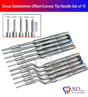 Sinus Osteotom Offset-konvexe Spitze Griff Set von 10 (5 Stück Str / 5 stück CE