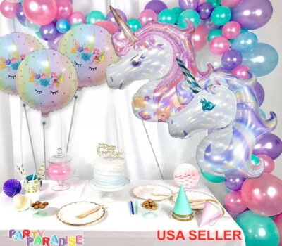 118pc Set: PINK PURPLE LASER UNICORN HEAD PEARL BALLOON Arch Garland Set,RAINBOW