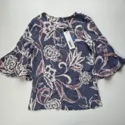NWT Mister Zimi Womens Floral Top Bell Sleeves Round Neck Size 6