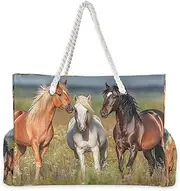[YXYZRMY] Horse Grass Beach Bag for Women Large Beach Tote Bag Zipper for Swim Gym Travel Daily