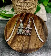 2 PC 3.5" Handmade Silver-tone Metal Hook Bookmark Set Beaded Charm Angel 40
