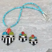 Native American-Santo Domingo Stone Inlay RAINCLOUD Necklace & Earrings-W. Nieto