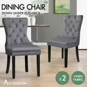 ALFORDSON 2x Dining Chairs Kitchen Lounge Padded Diamond Tufted Fabric Grey