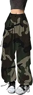 [Generic] Women's Casual Wide Leg Pants High Waisted Drawstring Baggy Camouflage Sweatpants Elastic Straight Leg Lounge Pants