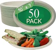 BIO GREENZ Premium 10 Inch Disposable Plates 50 Pack Heavy Duty Biodegradable White Paper Plates Round/Oval 9 inch to 10 inch for BBQs Parties Weddings Everyday Use Set of Dinner Plates (Large)