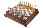 Italian set chess pieces arabesque gold/silver+chess board marble/wood 46