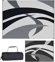Stylish Camping Outdoor Patio/RV Camping Mat - Swirl (Black/White, 9-Feet x 12-Feet)