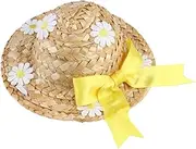 Toddmomy 1PC Adorable Woven Hat for Cats Chrysanthemum Pattern Straw Design Comfortable Sun Block Headdress for Parties and Photo Props