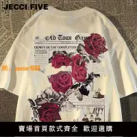 在飛比找樂天市場購物網優惠-【新品熱銷】JECCIFIVE100%純棉美式暗黑系潮牌玫瑰