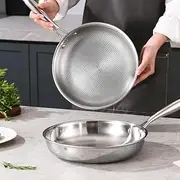 Kitchenware cookwear Non Stick Wok Pan with Stay-Cool Handle,Five Layer Steel Embossed Frying pan Flat Bottomed,Stainless Steel 304, 28CM Silver (Silver Stainless Steel 304, 28cm Diameter)