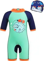 [Kantenia] Toddler Boys Rash Guard One Piece Swimsuit with Sun Hat Kids Two Piece Bathing Suit Summer Swimwear Sunsuit UPF 50+