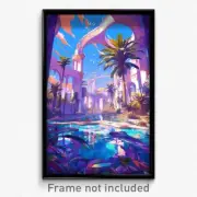 Art Poster - A Lush Oasis In The Middle Of A Barren Desert, With Palm Trees And