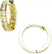 [JewelryWeb] 14k Yellow Gold CZ Hinged Hoop Reversible Combo Cz Front Square Cz Back Earrings 13x14mm-Hoop Earring for Women