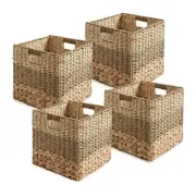 4pk 12" Mixed Weave Storage Cubes, Square Shelf Basket Bins, Natural Wicker