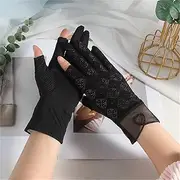 [JAJKAFCL] Gloves Women's Thin Summer Ice Silk Lace Driving and Cycling Touch Screen Outdoor Exposed Two Fingers Spring