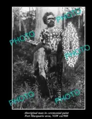 OLD LARGE HISTORIC PHOTO OF NSW ABORIGINAL, MAN IN CERIMONIAL PAINT c1900
