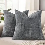 [decorUhome] Pack of 2 Spring Chenille Couch Throw Pillow Covers 18x18 Inch Neutral Soft Decorative Pillow Covers Farmhouse Boho Texture Modern Home Decor for Sofa Bedroom Living Room, Dark Grey
