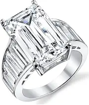 [Metal Masters Co.] Angelina Jolie Sterling Silver Engagement Wedding Ring with Emerald Cut Cubic Zirconia 10 x 16 MM CZ