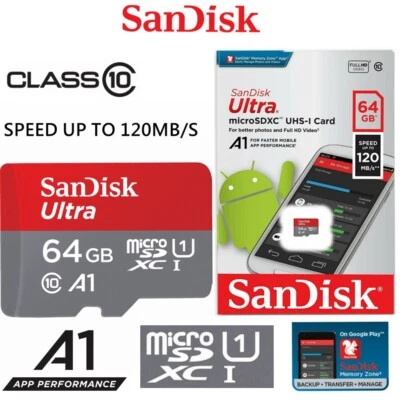 SD Card SanDisk 64GB Micro SDXC Class 10 Extreme Camera DRSL Memory Card 120Mb/s