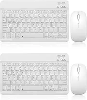 2 Pack Bluetooth Keyboard and Mouse Combo Rechargeable Portable Wireless Keyboard Mouse Set for Apple iPad iPhone iOS 13 and Above Samsung Tablet Phone Smartphone Android Windows (10 inch White)