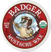 Badger Mustache Wax, Medium Hold, Light Masculine Scent, Easy to Apply, Certified Organic Versatile Moustache & Beard Wax, .75 oz Tin