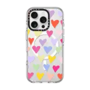 iPhone 16 Pro Clear Case MagSafe Compatible rainbow hearts pattern