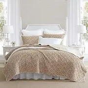 Laura Ashley - King Quilt Set, Lightweight Cotton Bedding with Matching Shams, Vintage Floral Inspired Home Decor with Solid Reverse (Loveston Burnt Orange, King)