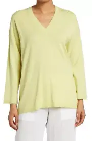 Eileen Fisher Cotton & Silk V-Neck Bracelet Sleeve Top Sweater Lemon Ice Size M