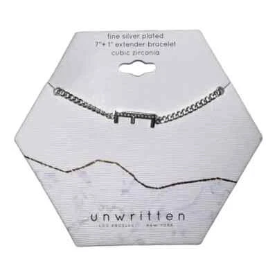 Unwritten Cubic Zirconia Initial Link Bracelet Silver Plated "E" NWT