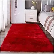 Living Room Decoration Plush Carpet Sheepskin Large Area Rug Home Decoration Plush Bedroom Mats Thicken Fluffy Rugs Soft Lounge Carpets (Color : Red, Size : 100 * 100cm)