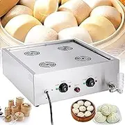 Commercial Electric Steamed Buns Machine, 3000W Food Steamer, Stainless Steel Steamed Bun Machine 30-110℃ with Temperature Control, Water Shortage Reminder for Home Store Buffet Restaurant,4 Holes