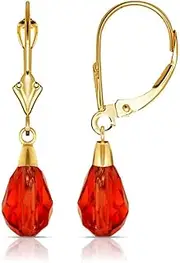 [JewelryWeb] 14k Yellow Gold Light Siam 9x6mm Crystal Pear Drop Leverback Earrings 29x6mm Stud Earring for Women