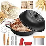 NZQXJXZ Cast Iron Pot Dutch Oven for Bread Baking, 26 cm Cast Iron Pot Bread Baking Including Proofing Basket, Ideal for Bread Baking Accessories, Bread Baking Mould with Lid for Kitchen Baking