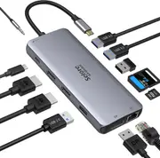 USB C Docking Station Dual Monitor, 12 in 1 USB-C Triple Display Docking Station to Dual 4K HDMI+DP Port+2 USB3.0+2 USB 2.0+Sd/Tf+Pd+Ethernet+3.5Mm Audio for Dell/Surface/Hp/Lenovo Laptop