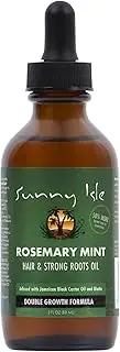 Sunny Isle Rosemary Mint Hair and Strong Roots Oil 3oz, Infused with Biotin & Jamaican Black Castor Oil to Strengthen Hair, Dry Scalp, Split Ends