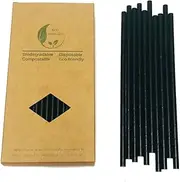 Solid Black Disposable Paper Drinking Straws, 100 Pack Black Biodegradable & Compostable Straws, Black Sticks for Cake Pops
