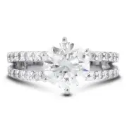 1.48 CTW E-SI1 Round Brilliant Natural Certified Diamonds 14k Gold Accent Ring