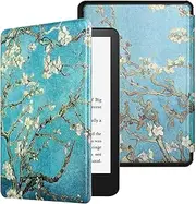MOKASE Case for 7" Kindle Paperwhite (12th Generation, 2024) & Kindle Colorsoft Signature Edition, Ultra Thin PU Leather Hard Protective Cover with Hand Strap for 7" 2024 E-Reader, Blossom