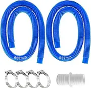 Pack of 2 Pool Hose 32 mm for Pool Pumps with 4 Safety Clips and 1 Hose Connector, 150 cm Swimming Pool Hose 32 mm, for Filter Pump and Swimming Pool - Blue