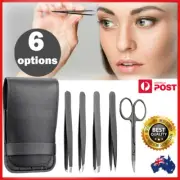 Eyebrow Tweezers Set Plucker Puller Slanted Pointed Tip Manicure+ FREE SCISSORS