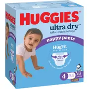 Huggies Ultra Dry Nappy Pants Boy Size 4 (9-14kg) 62 Pack