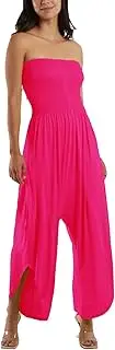 [STAR FASHION] Sheering Harem Pants Jumpsuit for Women 2 in 1 Hareem Jumpsuits Harem Trousers Ladies Strapless Romper Shirred Top Overalls Genie Pants One Size 8 to 18